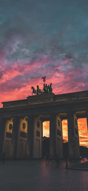 Brandenburg Gate Quadriga Orange Pink Sky Wallpaper