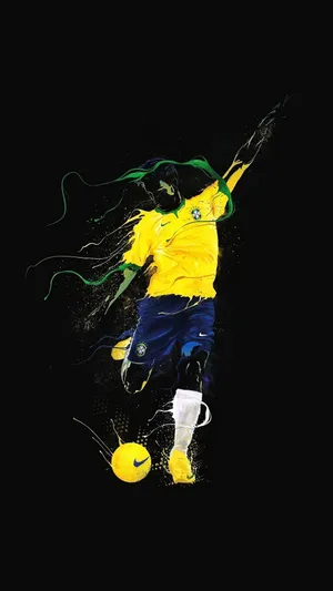 Brazil National Football Team Kicking Football Paint Art Wallpaper