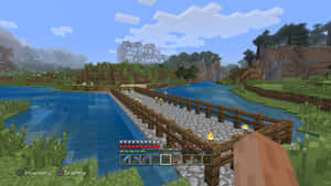 Breathtaking Minecraft Bridge Over A Ravine Wallpaper