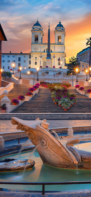 Breathtaking Sunset Over Spanish Steps In Rome Wallpaper