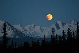 Breathtaking View Of A Full Moon Over Denali Mountains Wallpaper