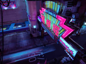 Breathtaking View Of An Urban Nightscape Embracing The Neon Future. Wallpaper