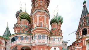 Breathtaking View Of Saint Basil's Cathedral Arched Window Sills Wallpaper