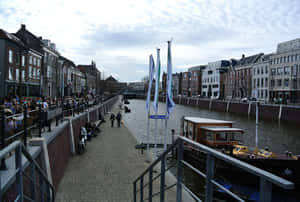 Breda City Canal Diningand Boating Wallpaper