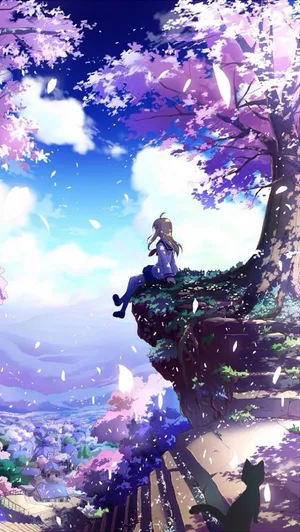 Bright Anime Girl Sky Looking Wallpaper