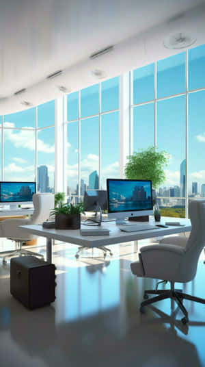 Bright Modern Officewith City View.jpg Wallpaper