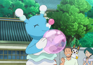 Brionne Holding A Pink Bubble Wallpaper