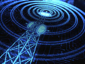 Broadcast Station Tower With Blue Radio Waves Wallpaper