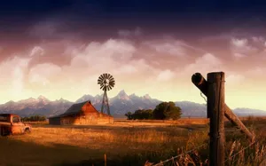 Broken Fences Near A Farmhouse Desktop Wallpaper