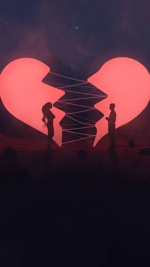 Broken Heart Silhouettes Under Starry Sky Wallpaper