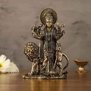 Bronze Durga Statuewith Lion Wallpaper