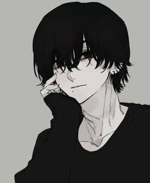 Brooding Anime Boy Black Hair Wallpaper