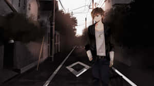 Brooding Anime Characterin Dusk Setting Wallpaper