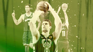 Brook Lopez In Green Aesthetic Wallpaper