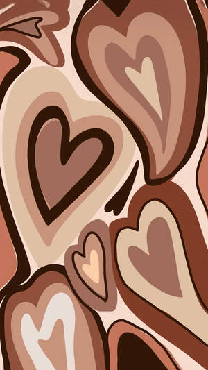 Brown Curvy Wildflower Heart Pattern Wallpaper