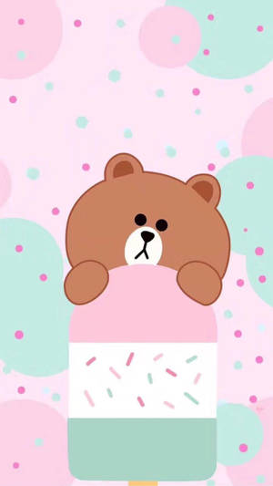 Brown Enjoys An Ice Cream Bar Courtesy Of Line Friends! Wallpaper