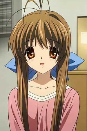 Brown Haired Anime Girlwith Blue Ribbons Wallpaper