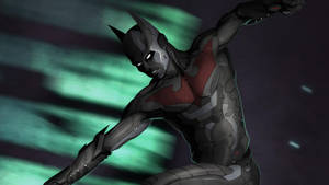 Bruce Wayne's Trusted Protege Terry Mcginnis, Who Dons The Iconic Batman Beyond Suit, Stands Guard Under Ethereal, Ghostly Green Light. Wallpaper