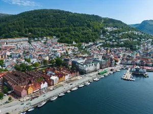 Bryggen Waterfront Aerial View Bergen Norway Wallpaper