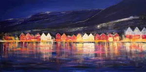 Bryggen Waterfront Painting Wallpaper