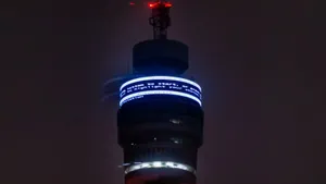 Bt Tower With Signs Lit Up Wallpaper