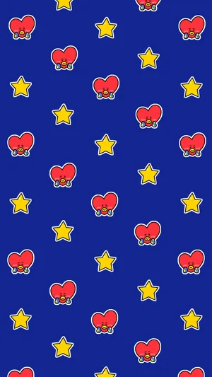 Bt21 Tata And Star Pattern Wallpaper