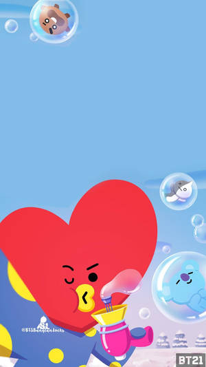 Bt21 Tata Blowing Bubbles Of Fun Wallpaper