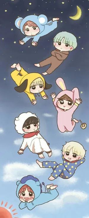 Bts Anime In Pajamas Wallpaper