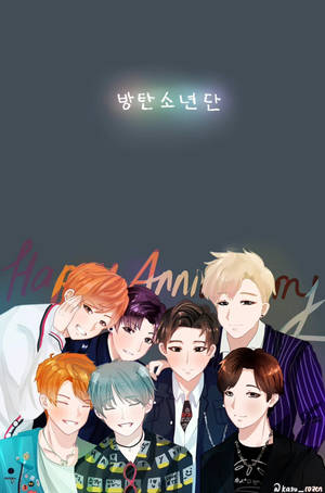 Bts Cartoon Anniversary Wallpaper