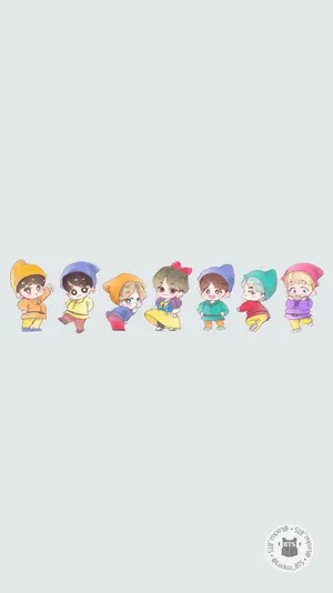 Bts Cartoon Cute Dwarves Wallpaper