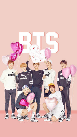 Bts Cartoon With Balloons Wallpaper