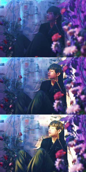 Bts V Floral Wall Aesthetic Wallpaper