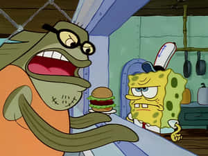 Bubble Bass Enjoying A Krabby Patty At The Krusty Krab Wallpaper