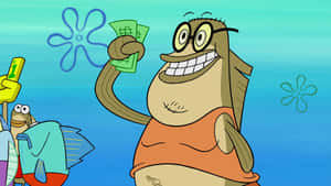 Bubble Bass From Spongebob Squarepants Enjoying A Krabby Patty Wallpaper