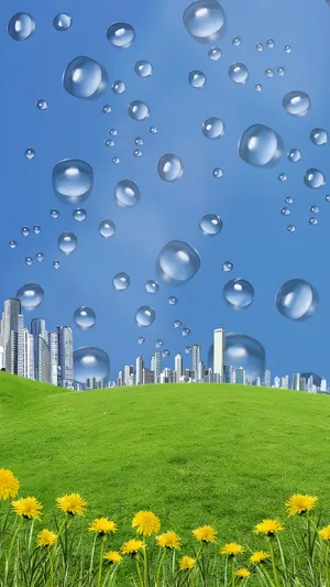Bubbles Over Cityscape Skyline Wallpaper