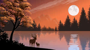 Buck Deer Grazing In A Valley Wallpaper