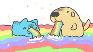 Bugcat Capoo And Dog Rainbow Vomit Wallpaper