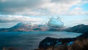 Bugcat Capoo Over Scenic Lake Wallpaper