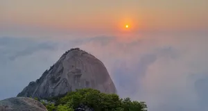 Bukhansan Sunrise Over Misty Mountains.jpg Wallpaper