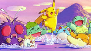 Bulbasaur And Friends Enjoying An Afternoon Splash Wallpaper