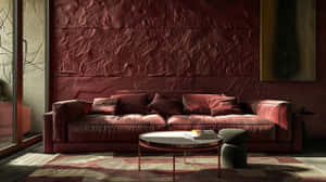 Burgundy Modern Living Room Interior Wallpaper