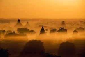 Burma Pagoda Spires Sunset Wallpaper