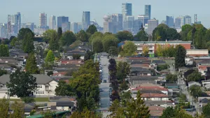 Burnaby Residential Area With Vancouver Skyline Wallpaper