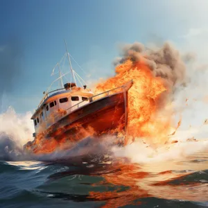 Burning Boatat Sea Wallpaper