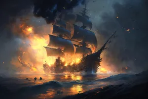 Burning Galleonat Sea Wallpaper