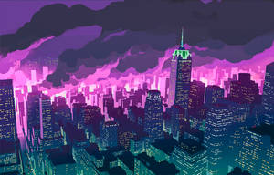 Burning Pink Cityscape Promare Wallpaper