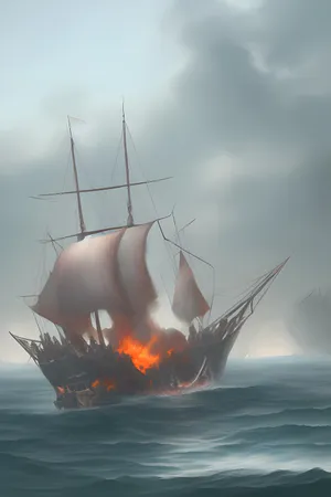 Burning_ Ship_ Amidst_ Waves Wallpaper
