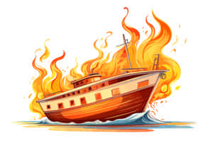 Burning Ship Illustration Wallpaper