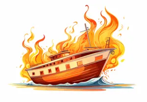 Burning Ship Illustration Wallpaper
