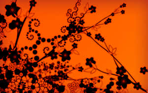 Burnt Orange Floral Silhouette Wallpaper